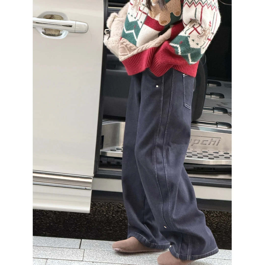 K30352孙小美腰头拼接女童加绒牛仔裤儿童加厚裤子2025新款秋冬裤