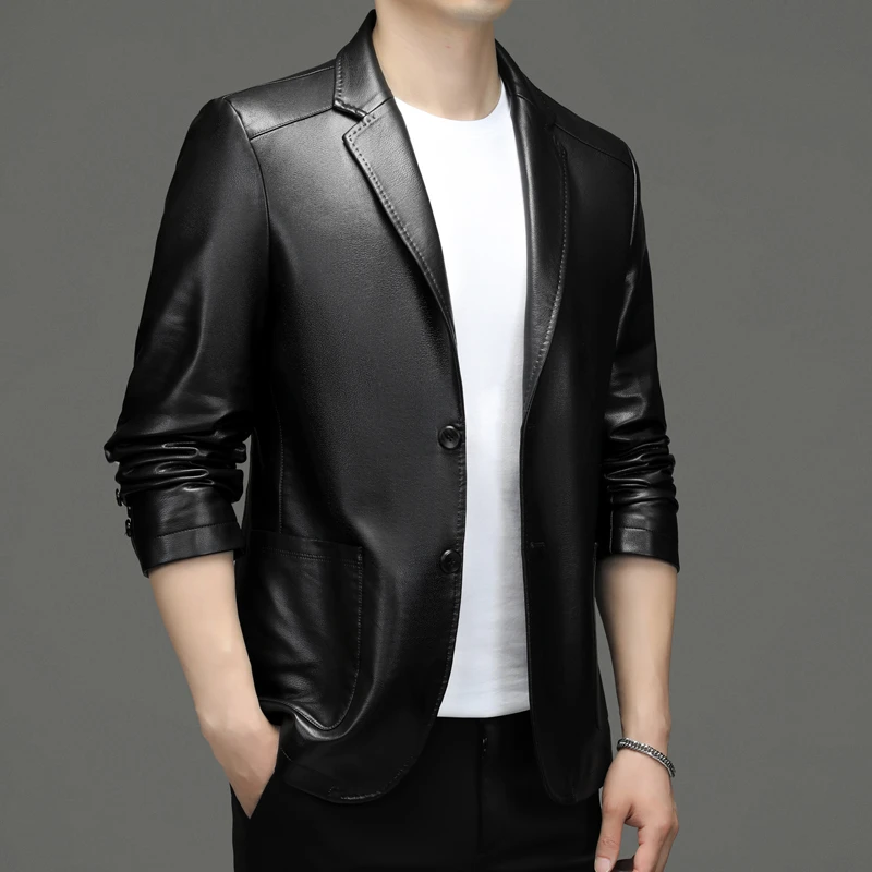 男士皮衣外套2025春秋季西服修身新款商务休闲外套西装皮衣男款