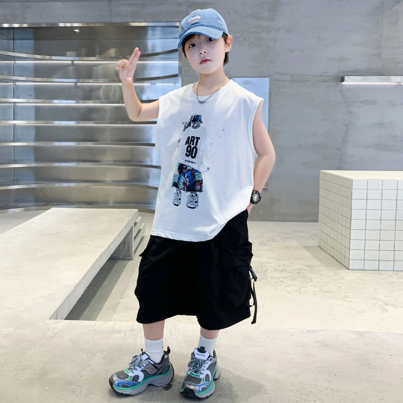 儿童装男童夏装无袖套装2025新款夏季中大童运动夏款背心帅气时髦