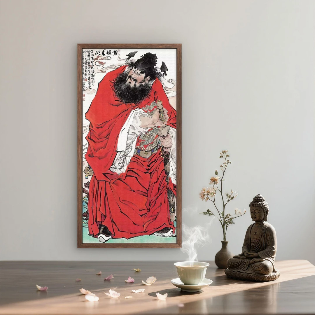 096-35*68钟馗开剑图中式装饰画木框玄关书房茶室客厅挂画