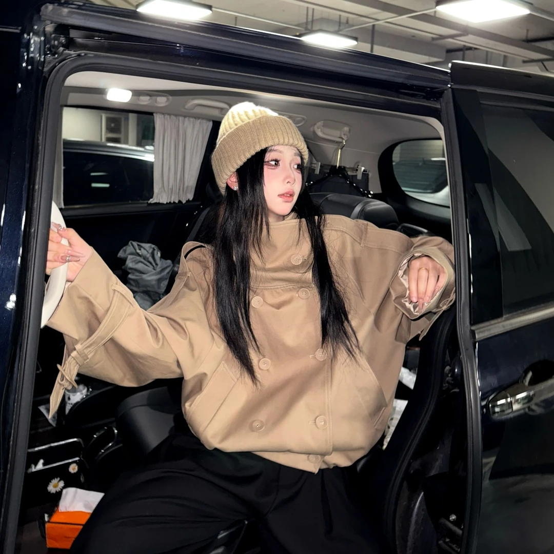 秋季新款英伦风设计感立领短款韩系风衣外套女