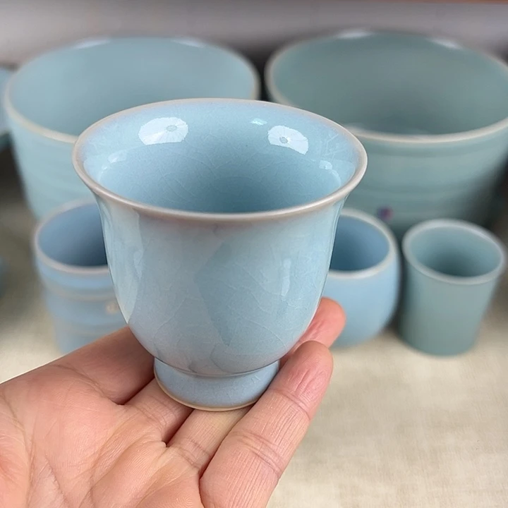 杯子瓷天青釉铃铛杯精品