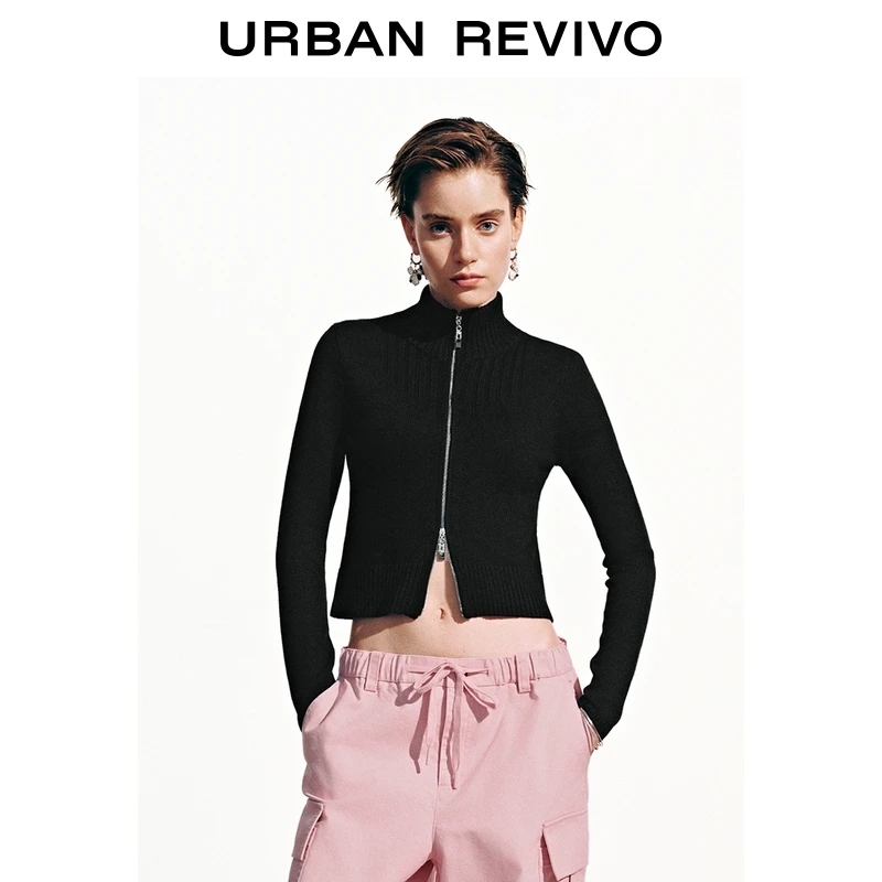 千禧派对UR2025秋季新款女潮流双开拉链修身针织开衫UYV950050+