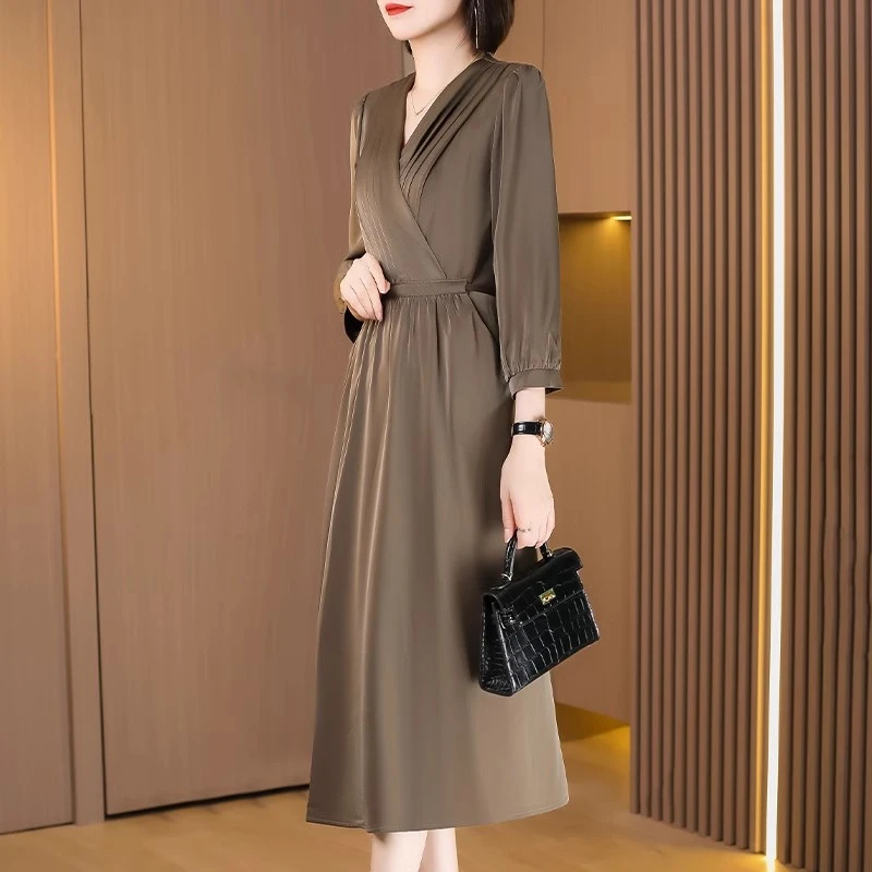 老钱风轻奢长袖连衣裙2025春洋气时尚法式收腰小众高级感女装裙子