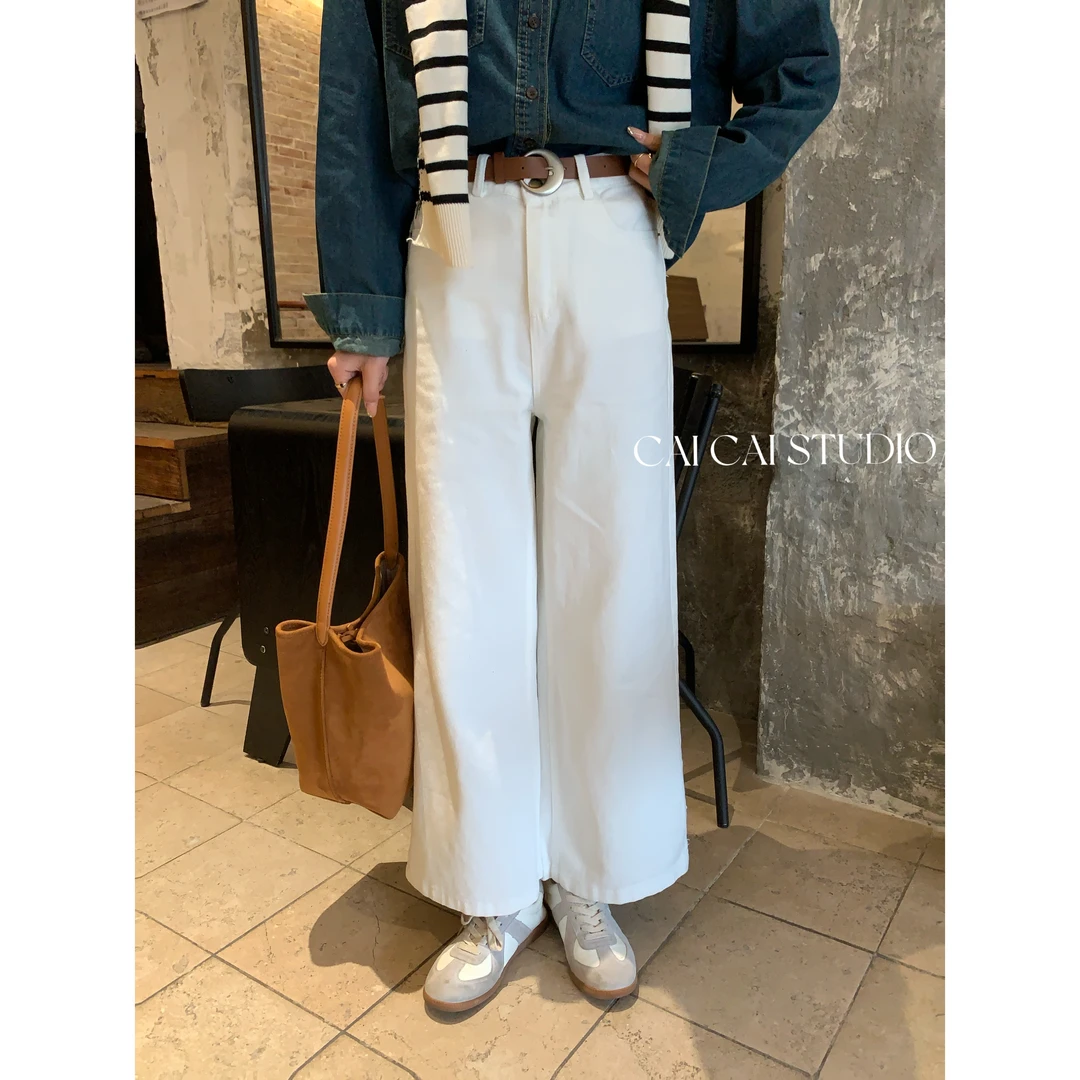 【C·Cai】白色宽松直筒牛仔裤9901#美式梨形身材cleanfit阔腿裤