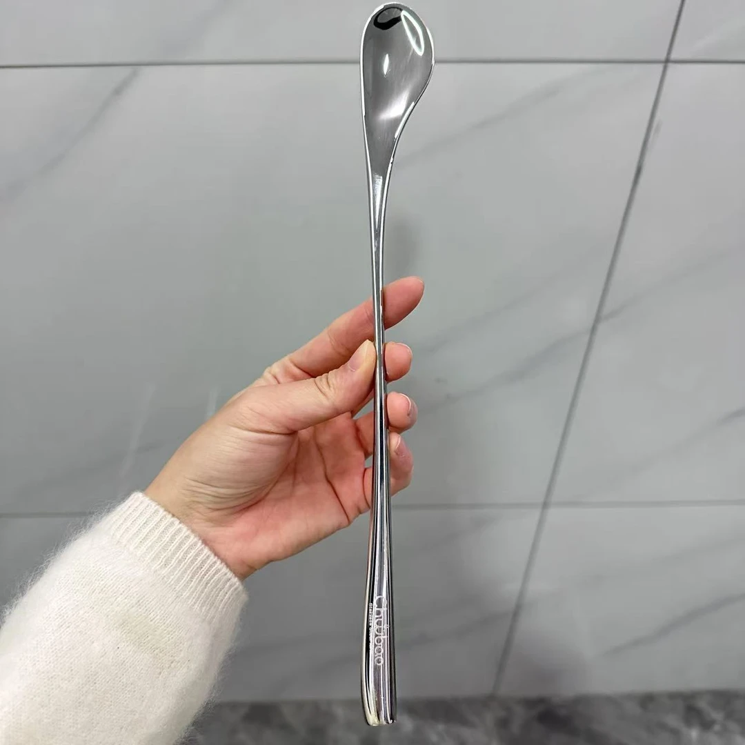 18/10不锈钢长柄奶油黄油刮勺搅拌勺简约咖啡勺多用家用加厚冰勺