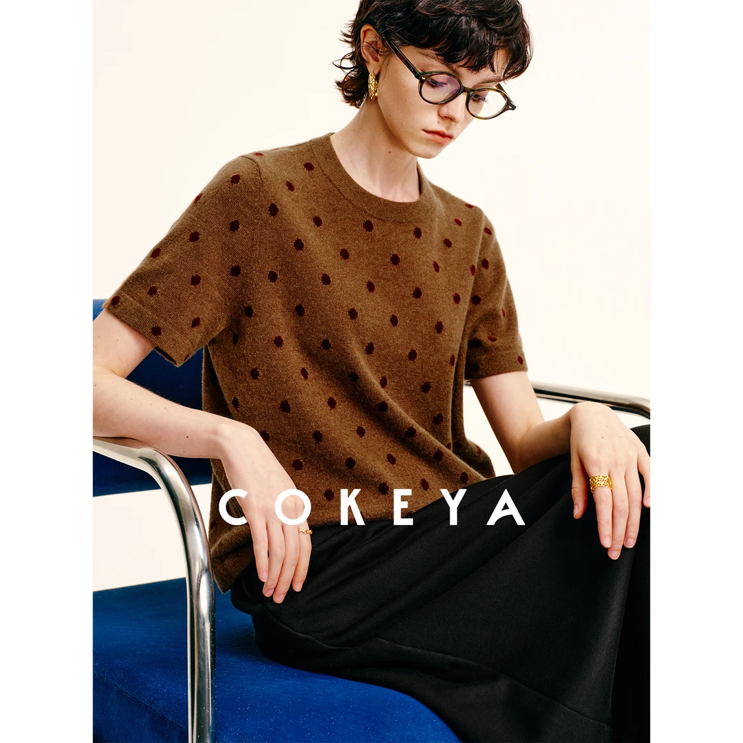 COKEYA/镇店精纯~糯米小圆子 佰分佰山羊绒手工挂毛波点短袖针织