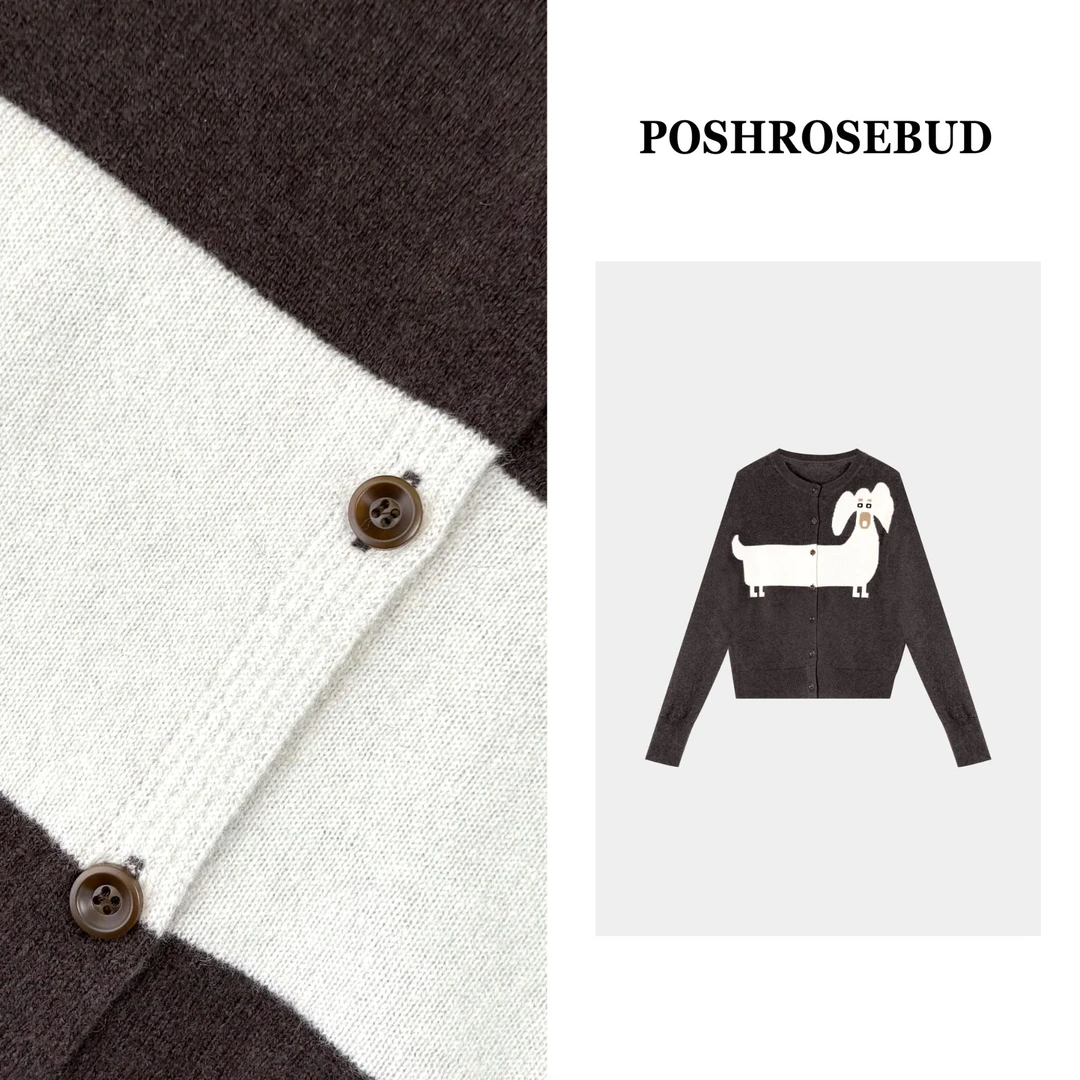 POSHROSEBUD设计师秋季绵羊毛羊绒提花卡通时尚针织衫-2510336