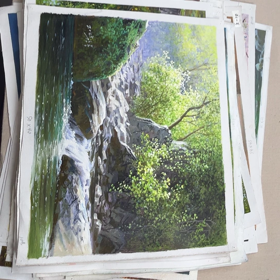 摸***子油画朝鲜艺术家一级画家