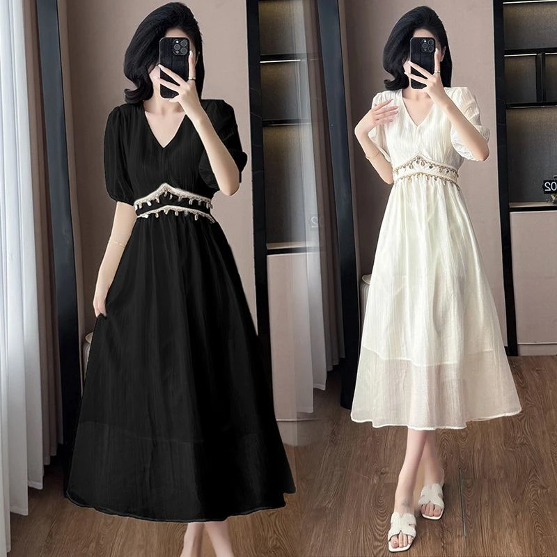 胖收腰遮肚时尚气质领连衣裙2025夏季度假风高感洋气长裙子显瘦