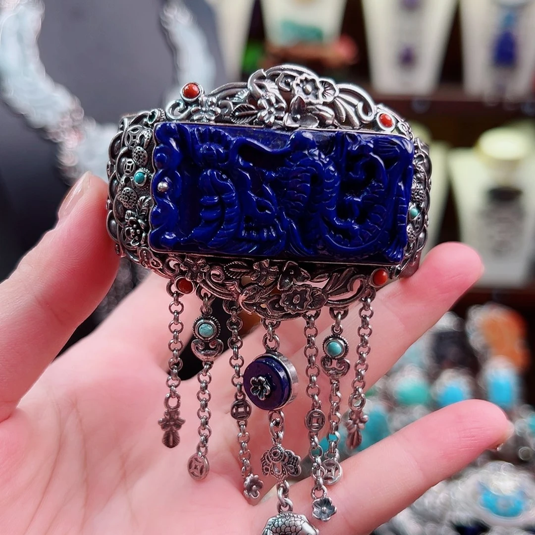 青金石银S925镶嵌手镯手镯