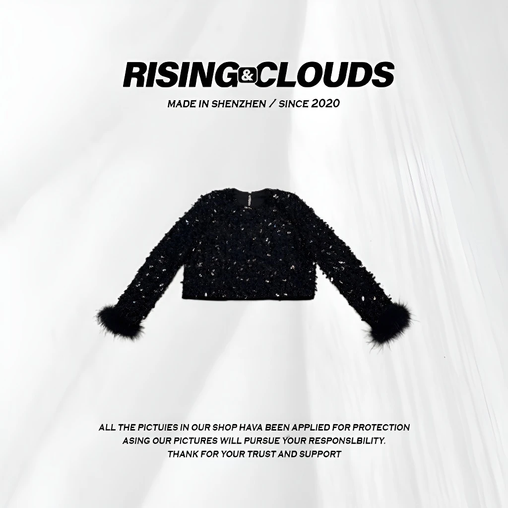 RISING&CLOUDS莎莎【小煤炭】深圳南油拼接袖珠片衫显瘦上衣120460