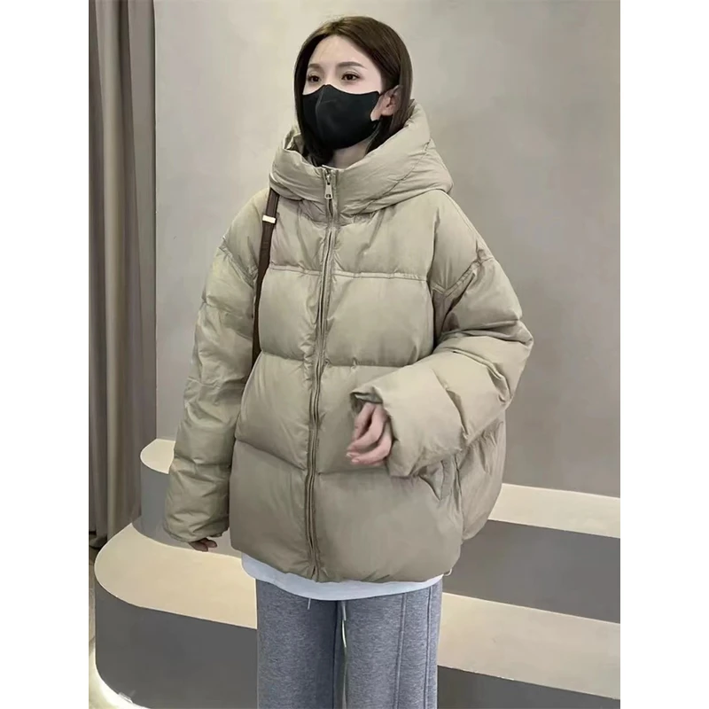 韩国东大门连帽羽绒服女短款冬季新款白鸭绒小个子面包服加厚外套
