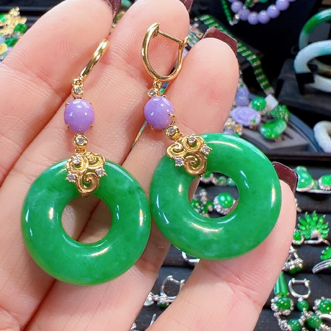 翡翠18K金镶嵌耳饰签收后24小时鉴赏期