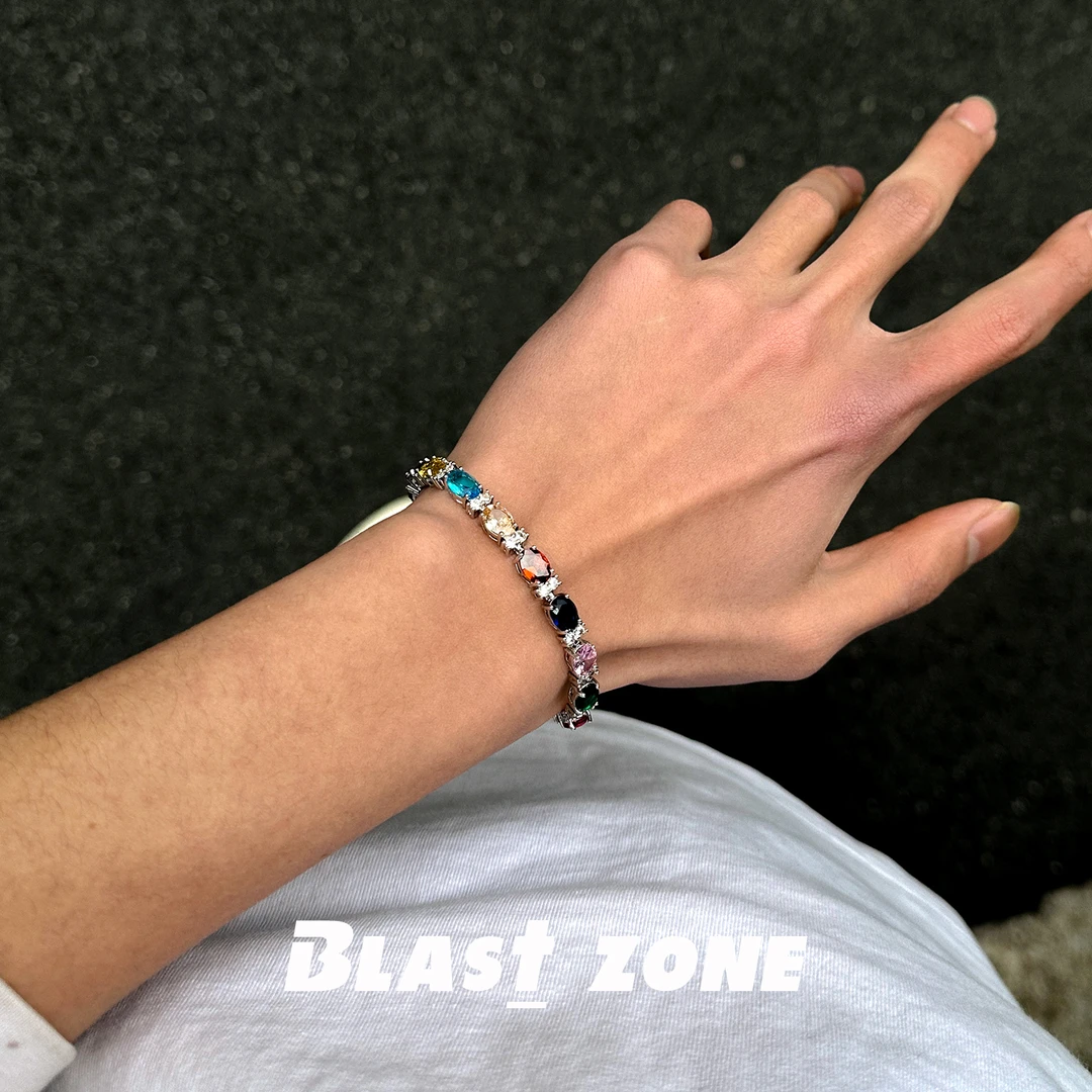 铜合金合成锆石手链 多巴胺配色彩钻时尚个性高级感手饰品男女