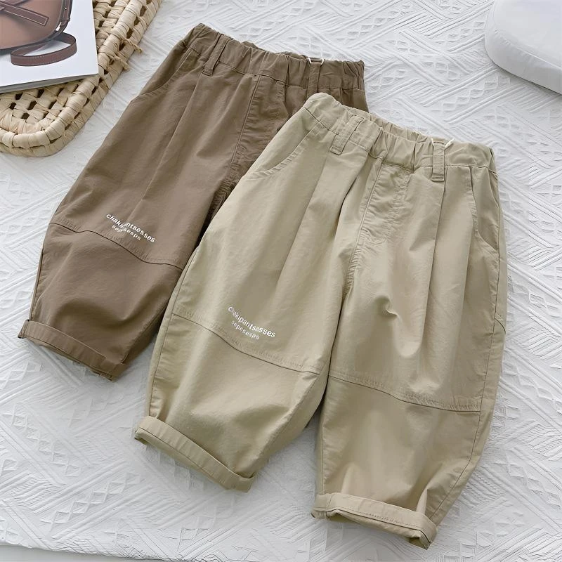 儿童夏季休闲百搭工装短裤新款男童洋气宽松薄款七分裤宝宝中裤潮