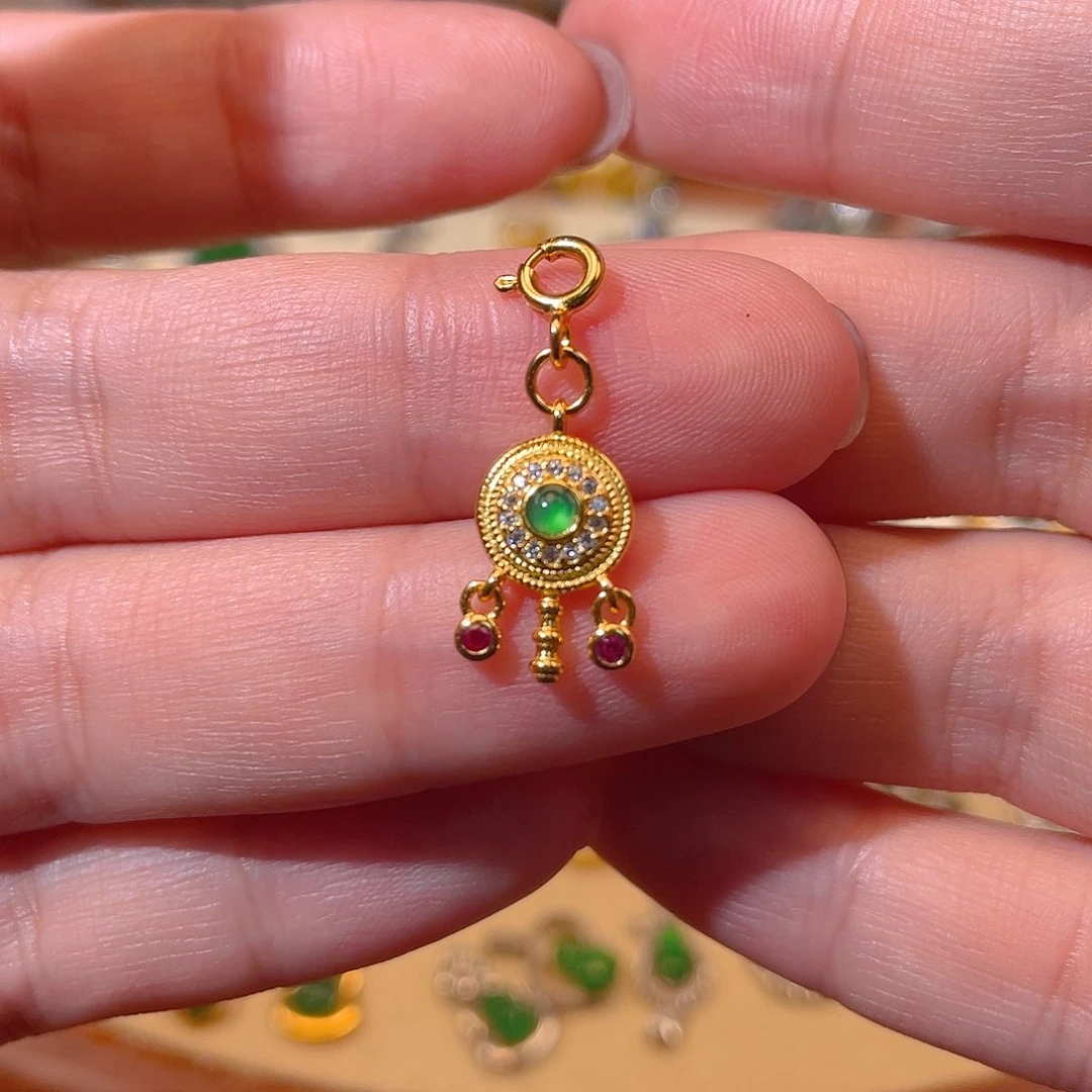 吊坠(不含链)银S925镶嵌翡翠