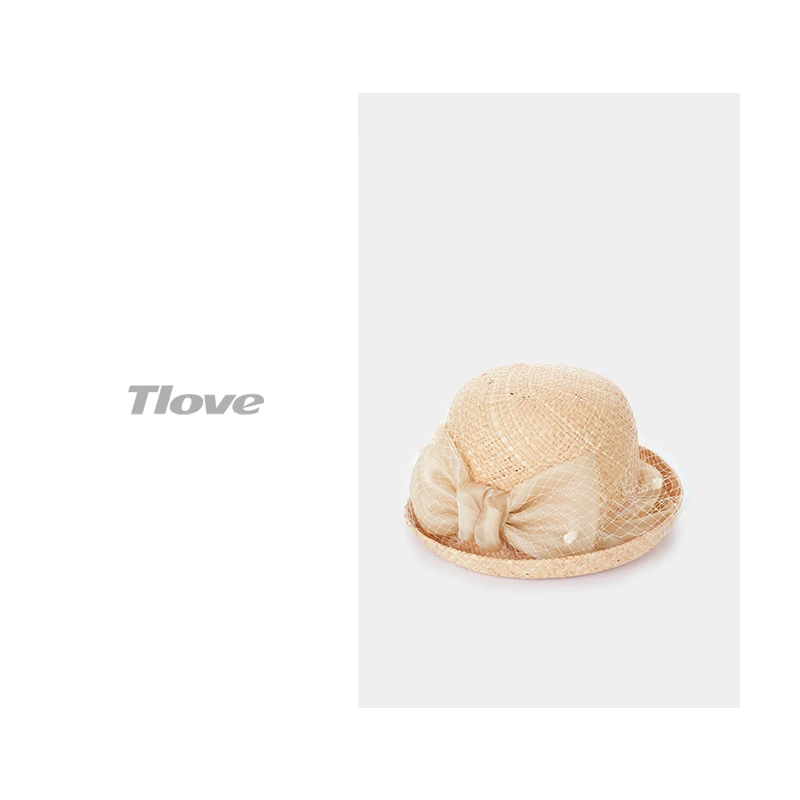 6813+tlove新款春夏季蝴蝶结草编礼帽