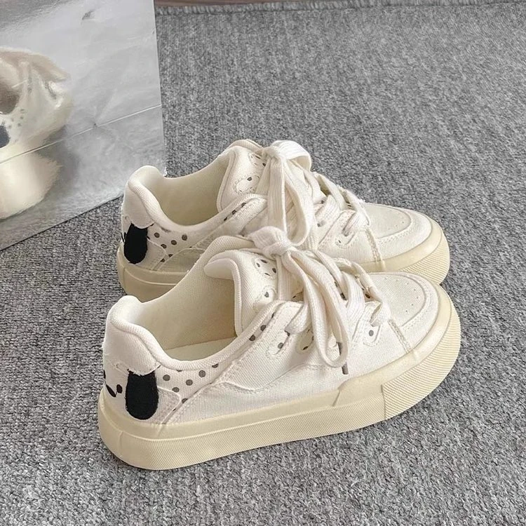 帆布鞋女春夏厚底小白鞋女款2025新款休闲板鞋女鞋可爱小狗面包鞋