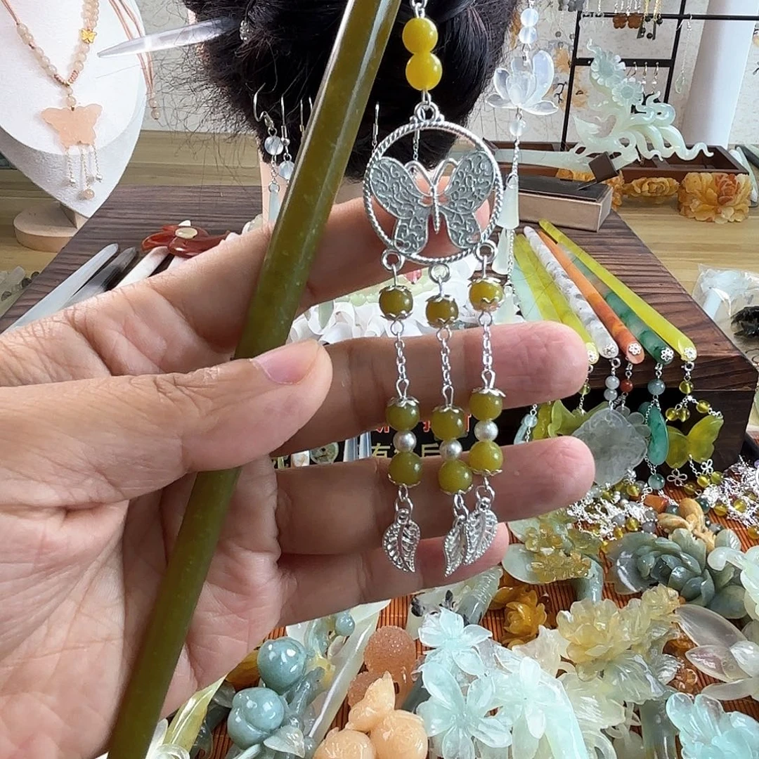 合金蛇纹石玉发饰