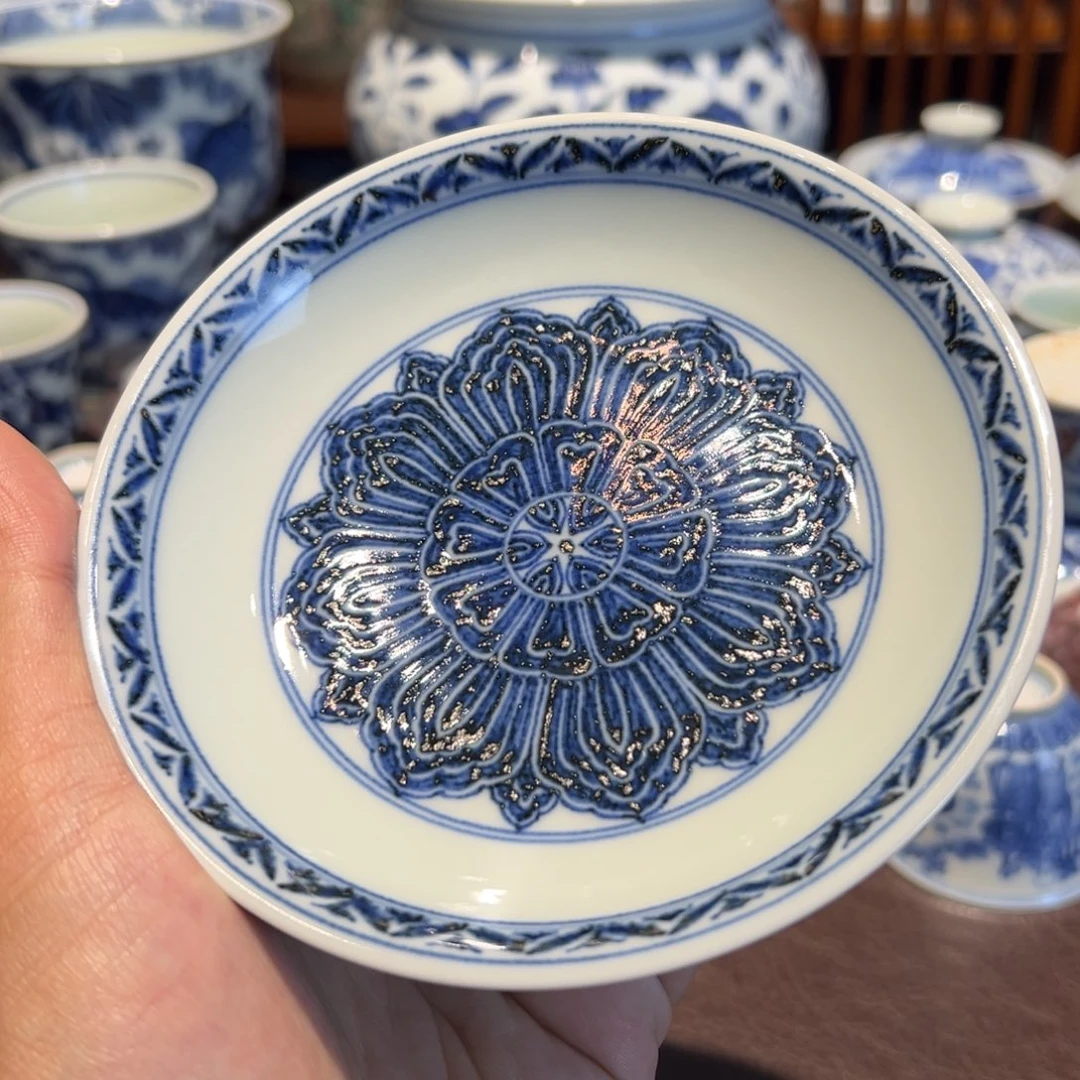 精品青花宝相莲花小壶承赏盘碟口径约12.7厘米