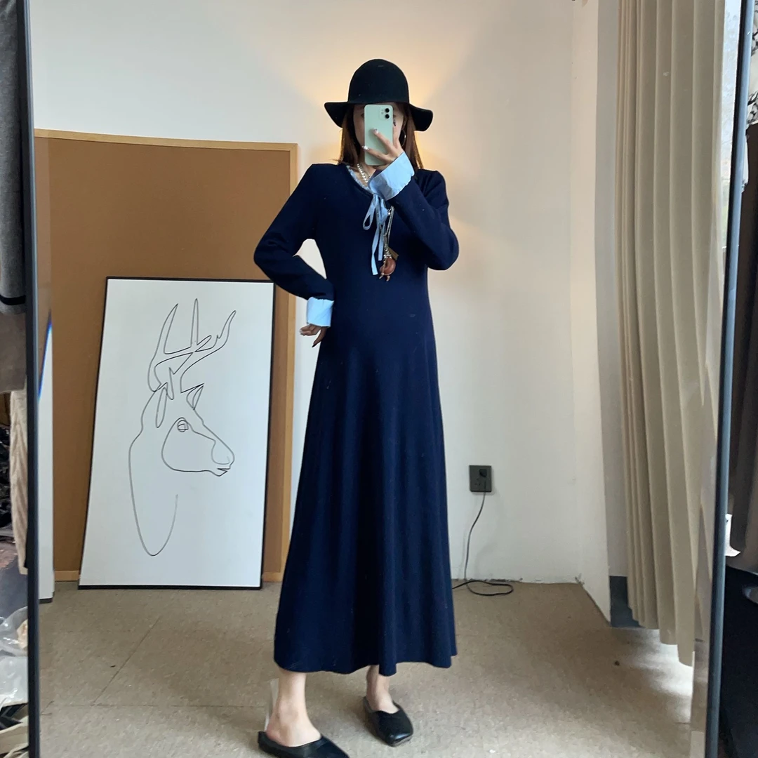 孕妇装气质连衣裙2025时尚显瘦韩版针织打底裙秋冬孕期裙子辣妈潮