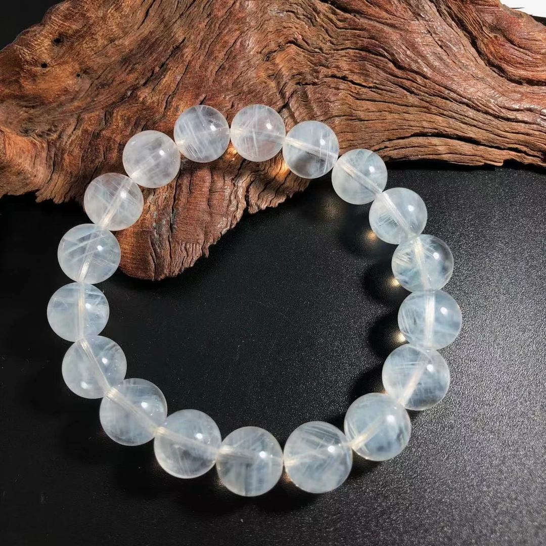 【圣芭黎】天然水晶手串巴西蓝针圆珠多样性发一D1481