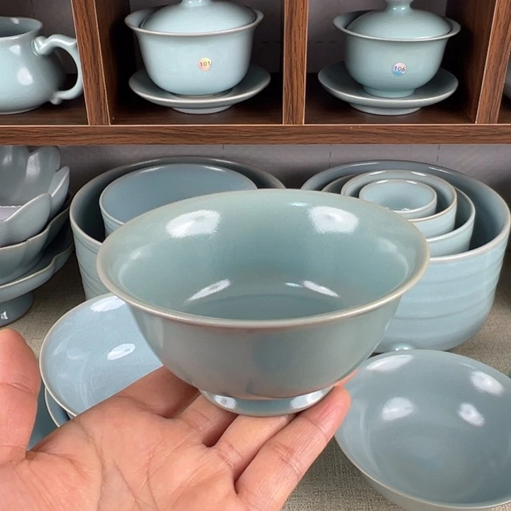 瓷摆件仿古釉汝窑碗小号微瑕