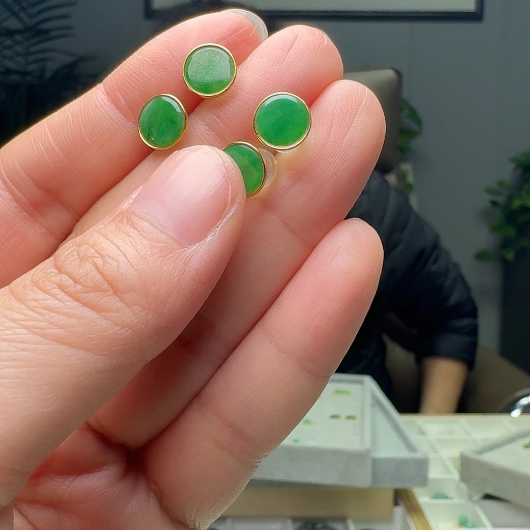 翡翠18K金镶嵌耳饰多样性发货其一