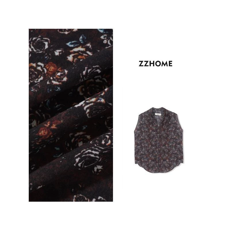 ZOZO HOME |薄美人复古V领印花背心夏季q171278p通勤碎花时尚短袖
