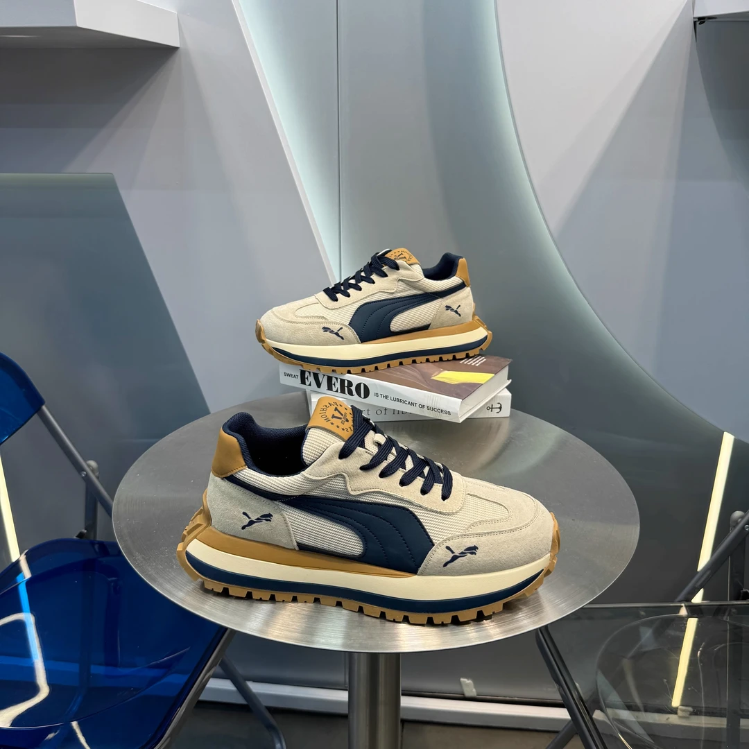 欧洲站2025春秋新款休闲男鞋厚底增高百搭时尚系带飞织透气阿甘鞋