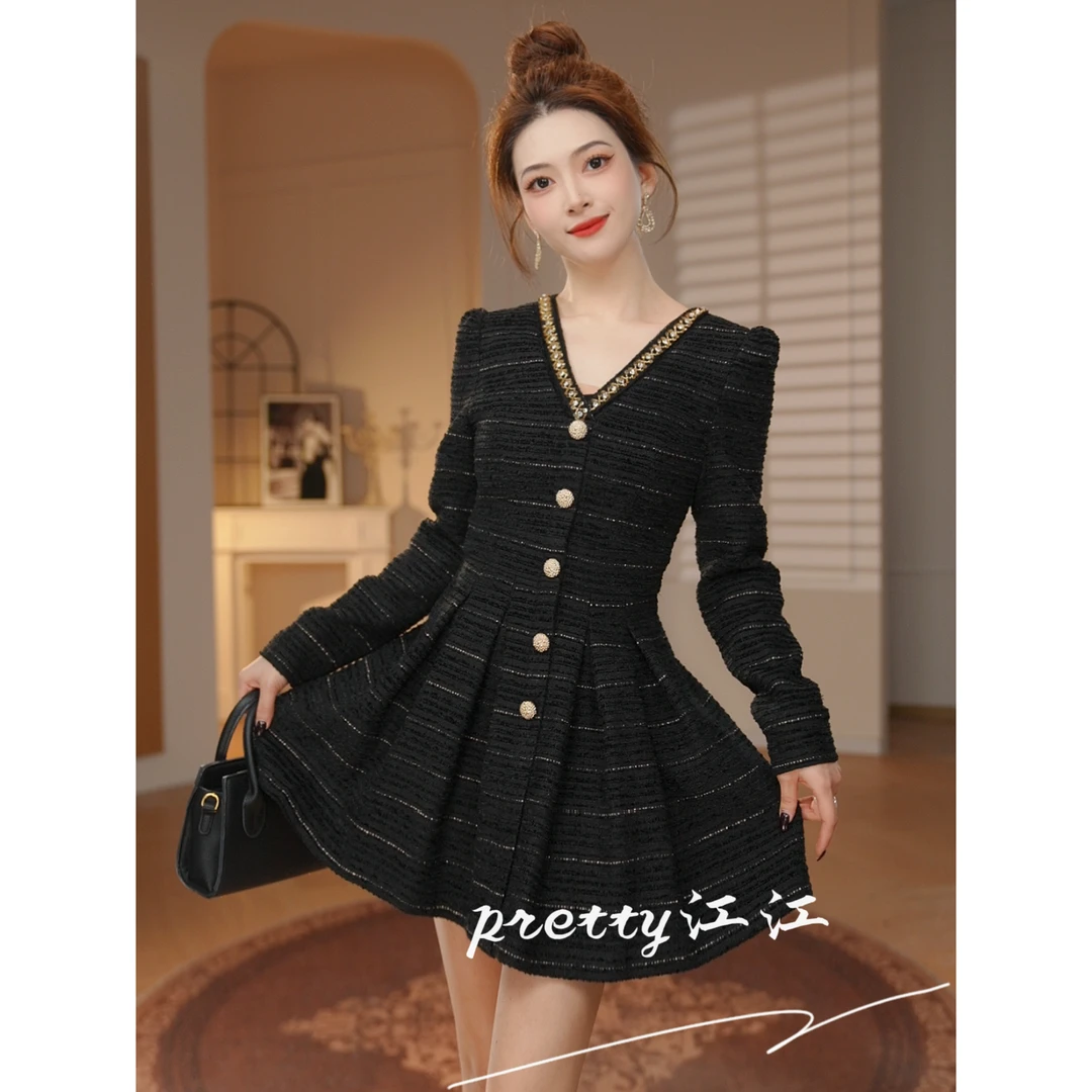 Pretty小众设计师品牌江江定制 宴会小香风轻奢小个子连衣裙60666