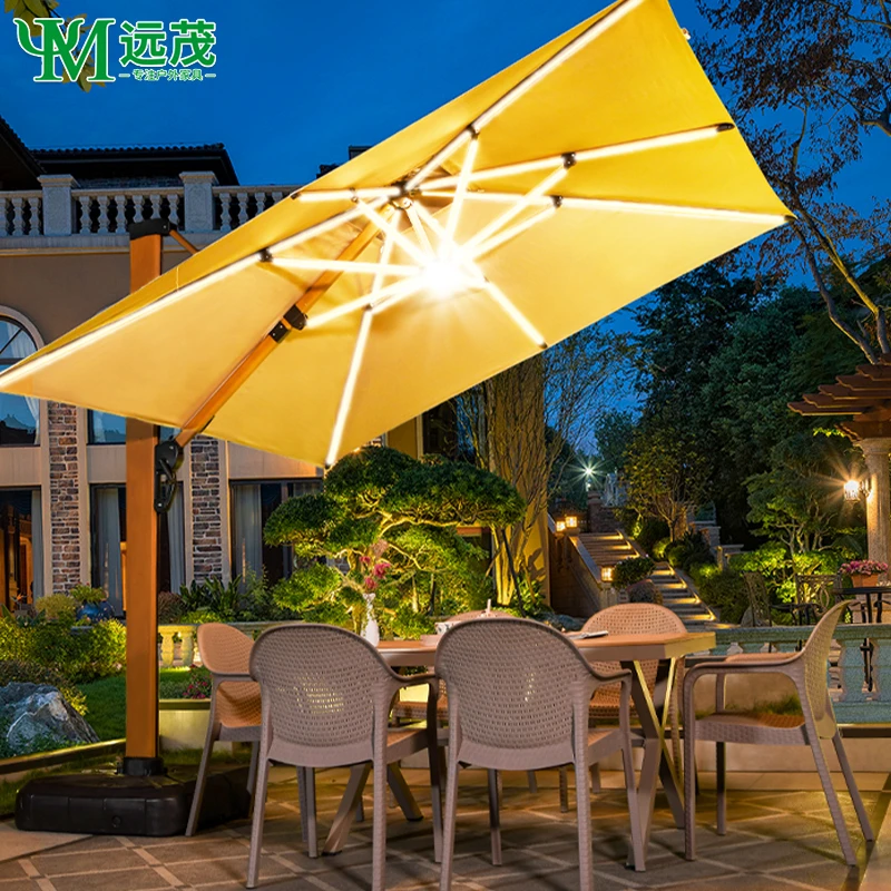 【远茂品牌】豪华大伞木纹带灯太阳能户外庭院罗马伞别墅遮阳伞