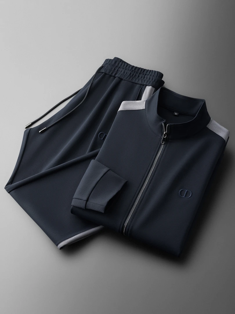 2025秋季新款男士潮流开衫卫衣两件套男百搭撞色立领休闲运动套装