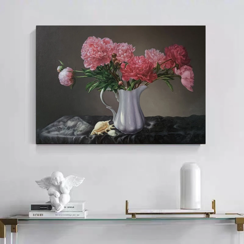 定金《雅室花景》60*90含内框，刘春建手绘油画装饰画客厅背景墙挂画