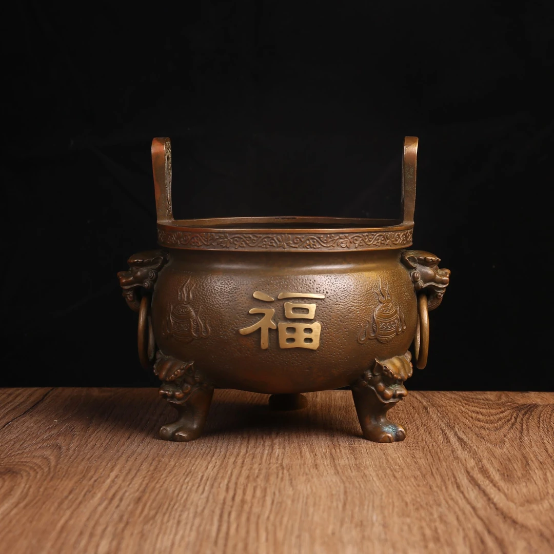 招财进宝炉客厅书房铜摆件家居装饰工艺品创意家用中式复古摆设