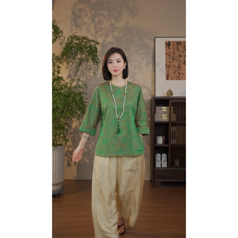 GONG QUE 新中式国风桑蚕丝花箩上衣 241595