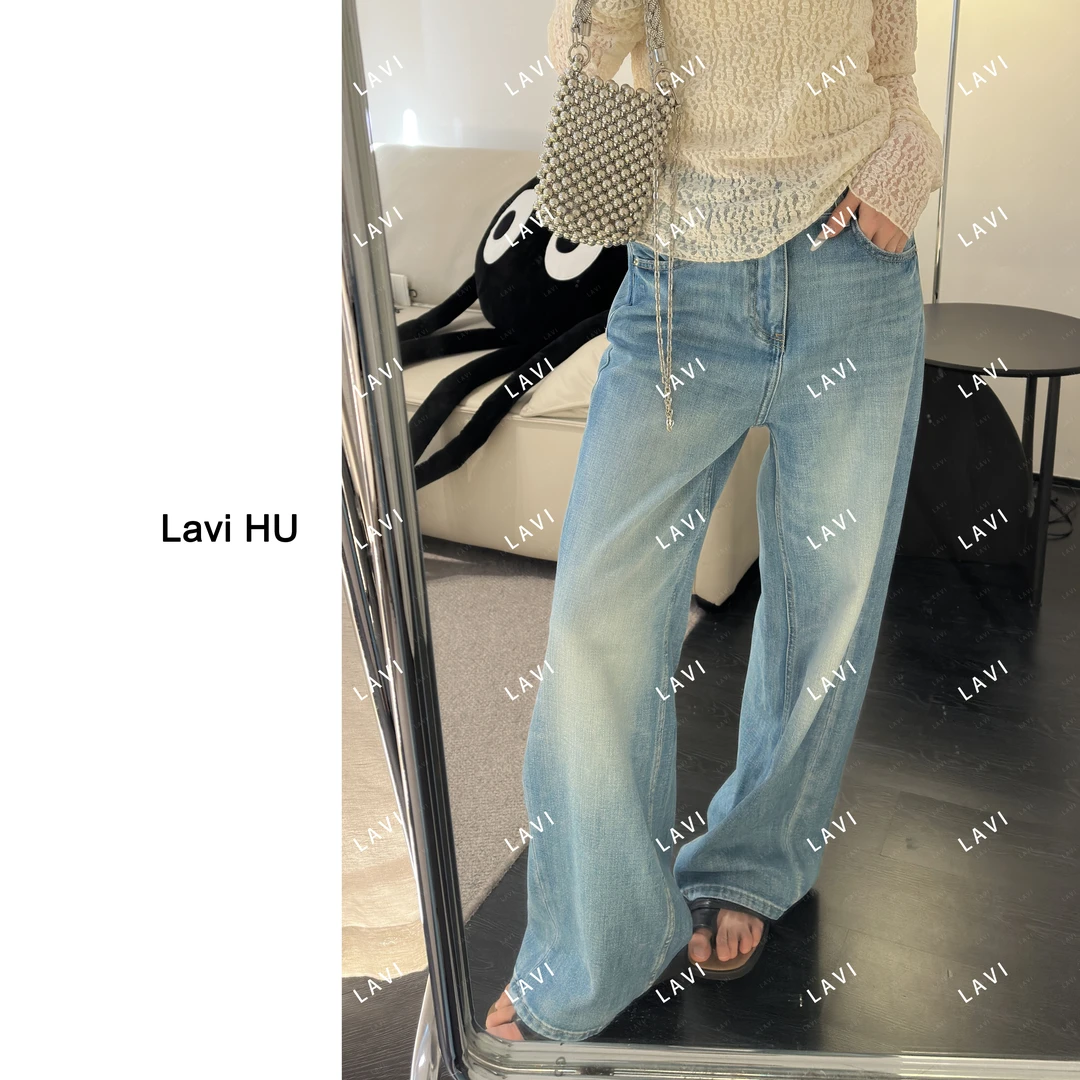 版型超正的牛仔裤休闲时尚设计师直筒重工水洗牛仔裤辣味lavi