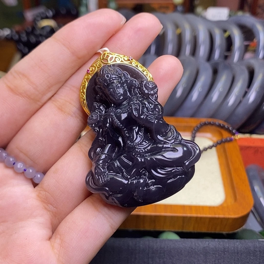 和田玉未镶嵌颈饰浓烟紫老矿料帝紫金镶观音