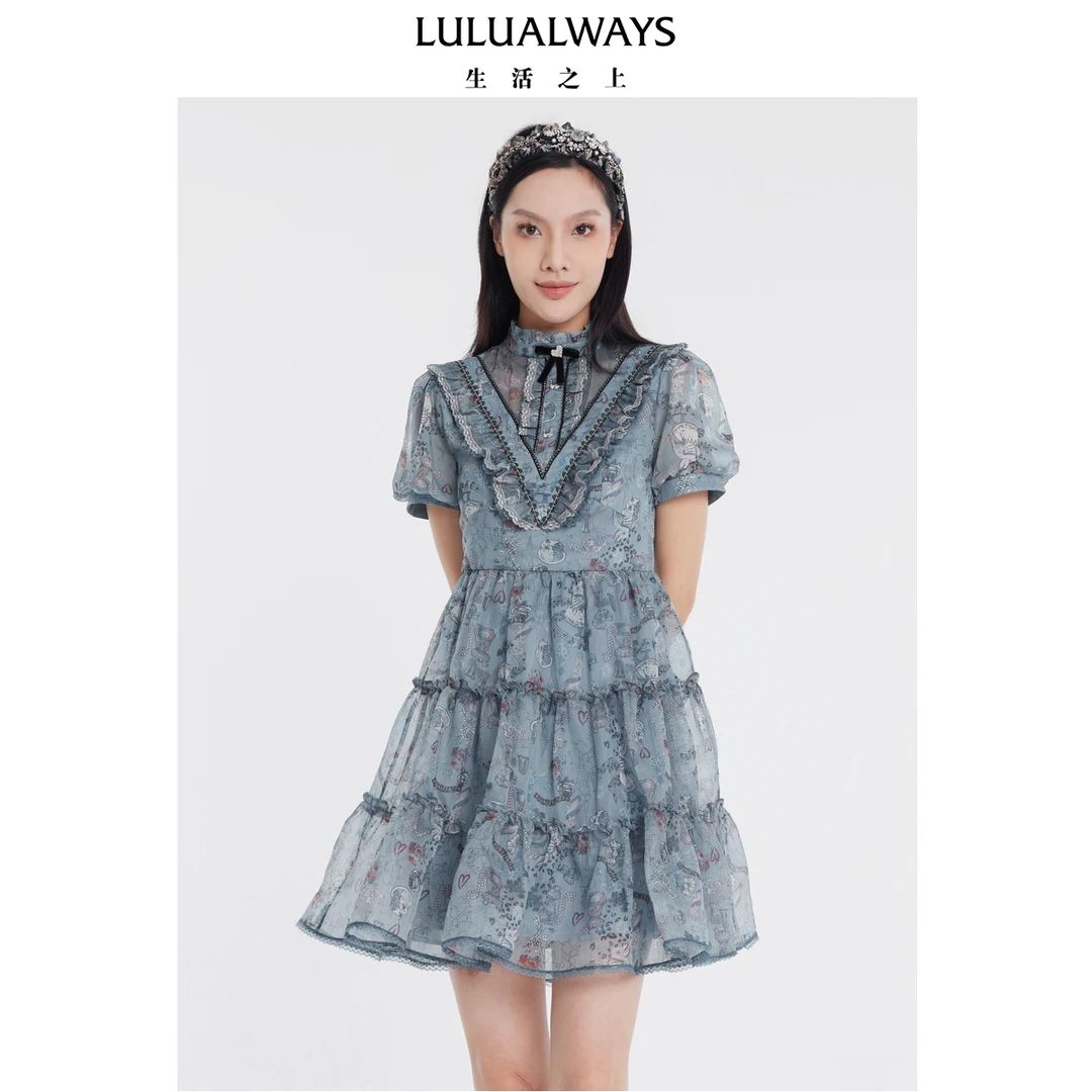 【小呆鸟专属】LULUALWAYS24夏季梦幻蓝色轻盈欧根纱装连衣裙