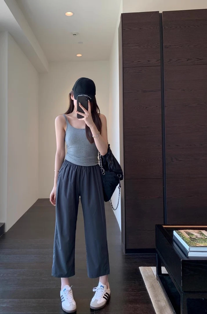 FUJIA STYLE新款韩版简约轻薄透气高腰九分直筒休闲裤QT2276