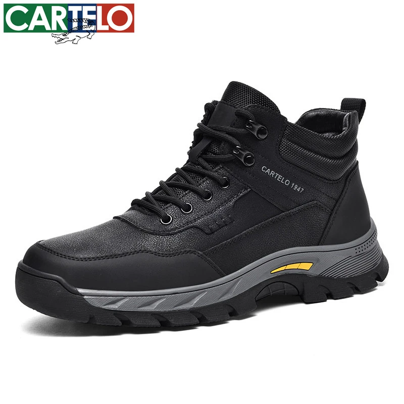 卡帝乐鳄鱼秋冬真皮牛皮男鞋防滑耐磨男士户外防水高帮徒步登山鞋