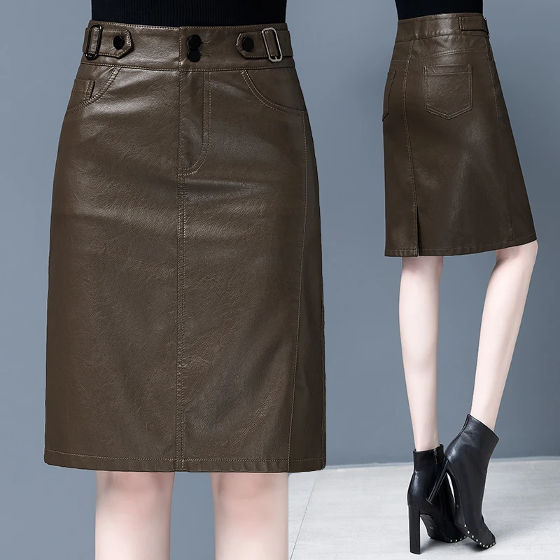 爆款皮裙女士秋冬新款百搭高档A字半身裙一步裙显瘦高腰包臀裙女