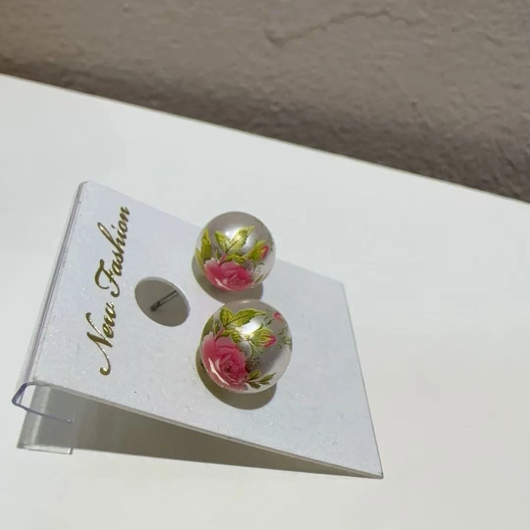 铜合金耳饰 韩国手绘耳钉R724