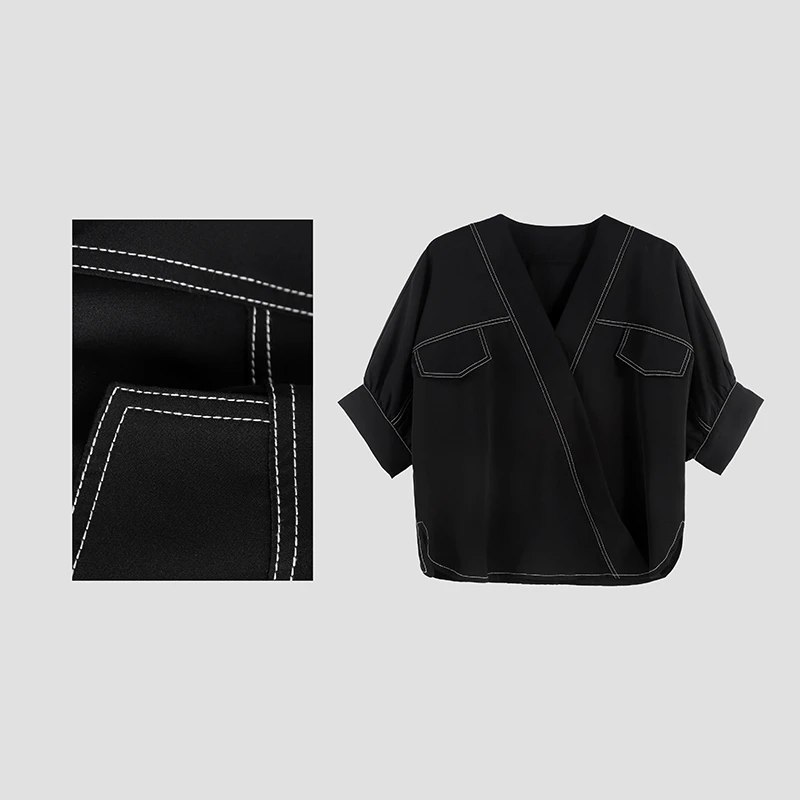 「结构主义」2025春季V领纯色短袖套头上衣SHBZU651555  nnassa