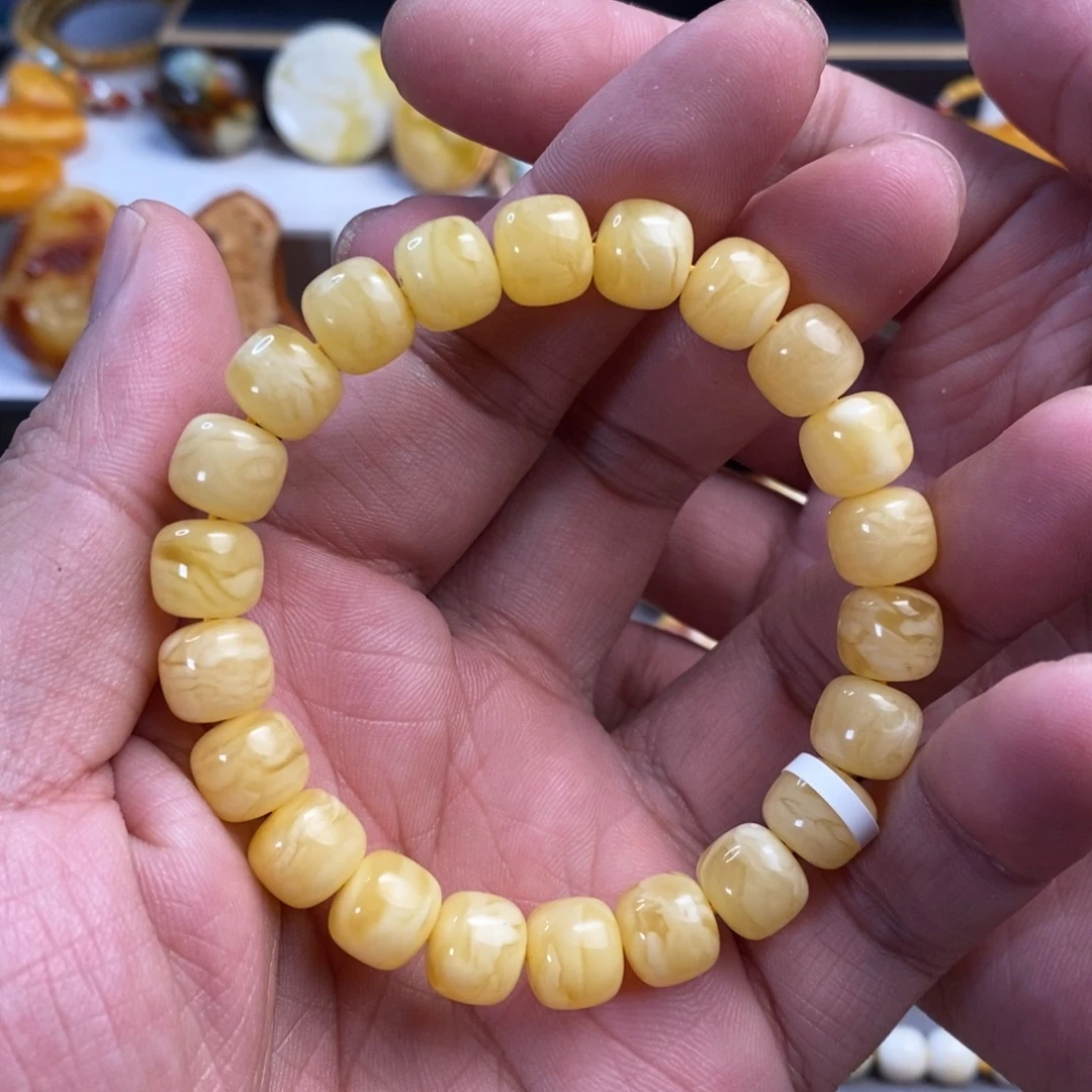 未镶嵌琥珀裸石虎皮纹黄白花10mm