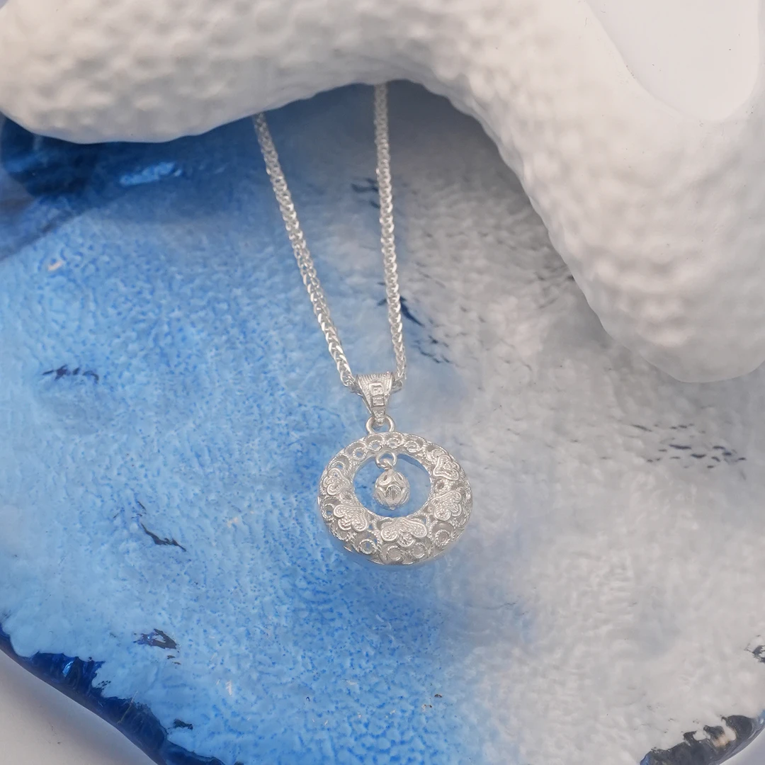 吊坠足银 【花丝平安扣套链】黔喜银饰轻奢时尚百搭