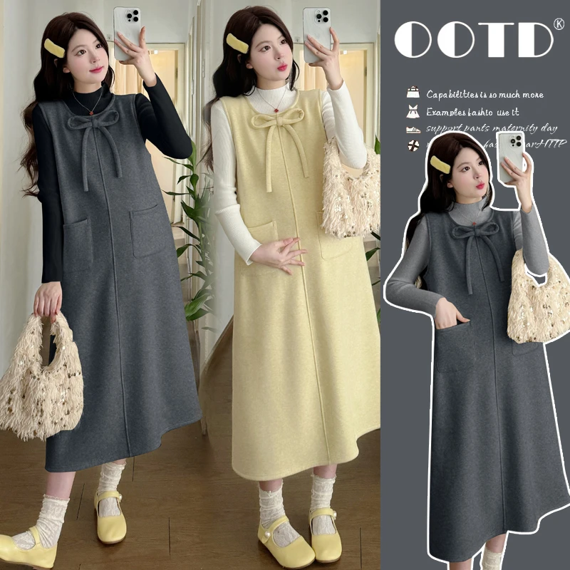 ynvo时尚~孕妇秋冬装加绒加厚毛呢弹力背心裙长款套装2025新款
