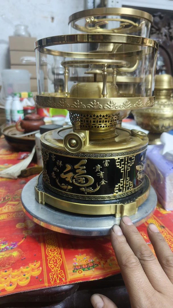 空气灯时尚古风煮茶煮水茶灯茶炉上链灯竹建蓝纯铜茶炉旋转家用