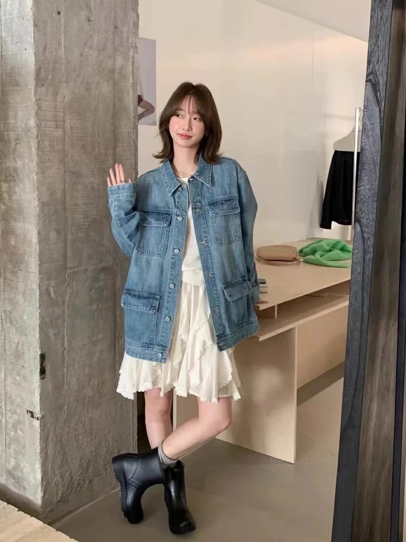 【西西里岛】复古洗水口袋牛仔外套2025春季新款百搭显瘦